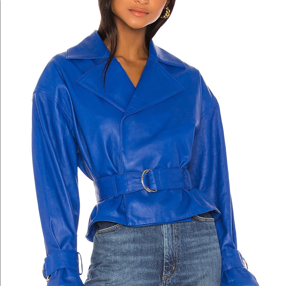 Song of Style blue leather jacket